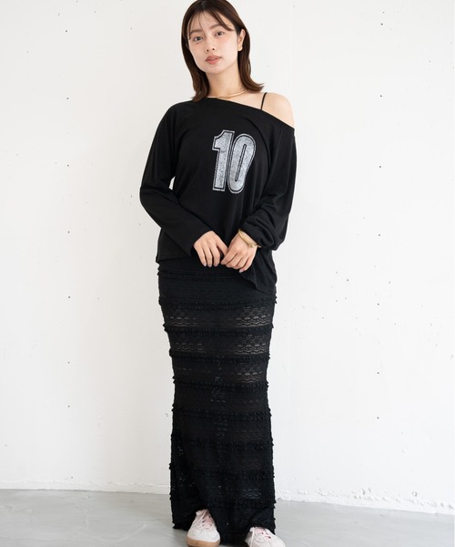 bashful base Oriental(バッシュフルベースオリエンタル)の「【bbO】ルーズネックナンバリングクロップドロンT(Tシャツ/カットソー・レディース・レッド/ホワイト/ブラック・FREE)」の4枚目の写真