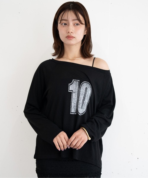 bashful base Oriental(バッシュフルベースオリエンタル)の「【bbO】ルーズネックナンバリングクロップドロンT(Tシャツ/カットソー・レディース・レッド/ホワイト/ブラック・FREE)」の7枚目の写真