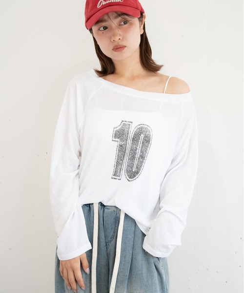 bashful base Oriental(バッシュフルベースオリエンタル)の「【bbO】ルーズネックナンバリングクロップドロンT(Tシャツ/カットソー・レディース・レッド/ホワイト/ブラック・FREE)」の12枚目の写真