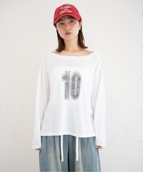 bashful base Oriental(バッシュフルベースオリエンタル)の「【bbO】ルーズネックナンバリングクロップドロンT(Tシャツ/カットソー・レディース・レッド/ホワイト/ブラック・FREE)」の14枚目の写真