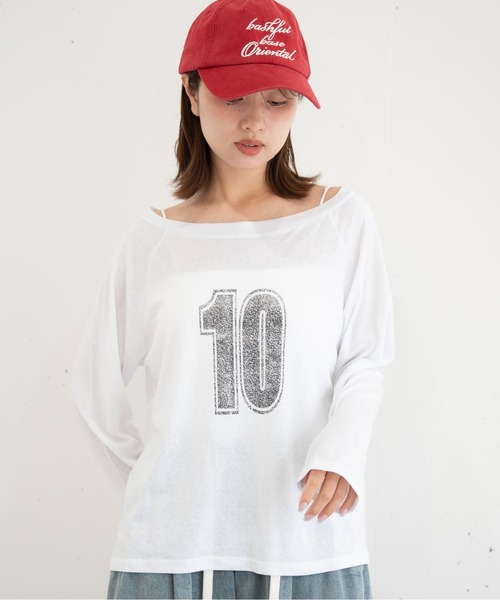 bashful base Oriental(バッシュフルベースオリエンタル)の「【bbO】ルーズネックナンバリングクロップドロンT(Tシャツ/カットソー・レディース・レッド/ホワイト/ブラック・FREE)」の13枚目の写真