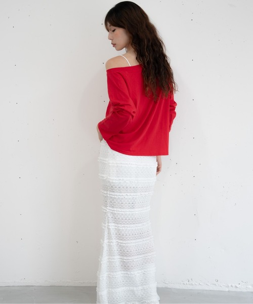 bashful base Oriental(バッシュフルベースオリエンタル)の「【bbO】ルーズネックナンバリングクロップドロンT(Tシャツ/カットソー・レディース・レッド/ホワイト/ブラック・FREE)」の15枚目の写真