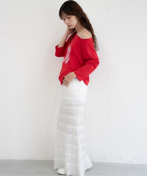 bashful base Oriental(バッシュフルベースオリエンタル)の「【bbO】ルーズネックナンバリングクロップドロンT(Tシャツ/カットソー・レディース・レッド/ホワイト/ブラック・FREE)」の16枚目の写真