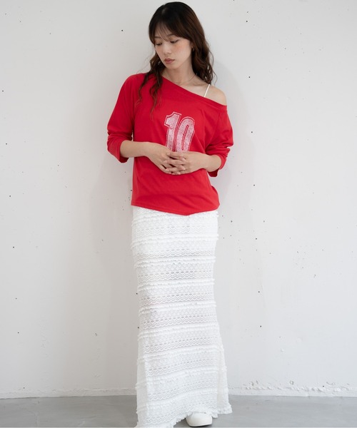 bashful base Oriental(バッシュフルベースオリエンタル)の「【bbO】ルーズネックナンバリングクロップドロンT(Tシャツ/カットソー・レディース・レッド/ホワイト/ブラック・FREE)」の17枚目の写真