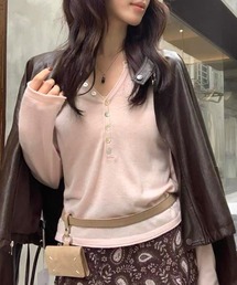 季節の変り目にちょうどいい ハーフボタンVネックニット ニット ヘンリーネック Vネック トップス 長袖 カジュアル 春服 秋服