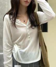 季節の変り目にちょうどいい ハーフボタンVネックニット ニット ヘンリーネック Vネック トップス 長袖 カジュアル 春服 秋服