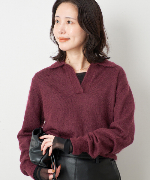 SLOBE IENA（スローブイエナ）の「シアーモヘヤ混襟付きニット（ニット/セーター・レディース・イエロー/ボルドー・FREE）」の19枚目の写真