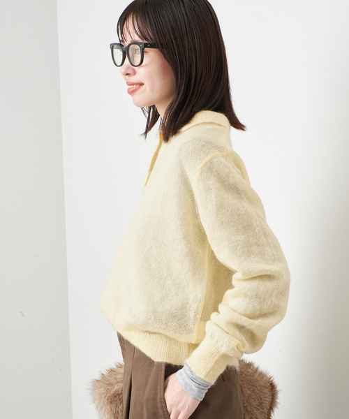 SLOBE IENA（スローブイエナ）の「シアーモヘヤ混襟付きニット（ニット/セーター・レディース・イエロー/ボルドー・FREE）」の17枚目の写真