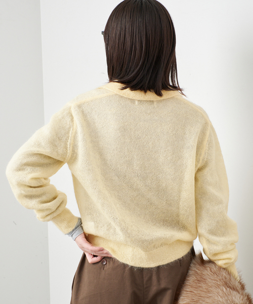 SLOBE IENA（スローブイエナ）の「シアーモヘヤ混襟付きニット（ニット/セーター・レディース・イエロー/ボルドー・FREE）」の7枚目の写真