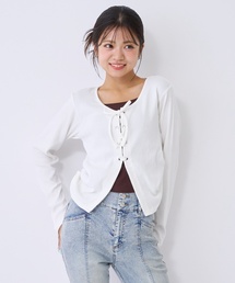 セール】eyelet frill rib tops / アイレットフリルリブトップス（T