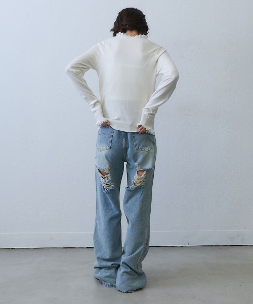 Clum(クルム)の「pearl button lace trim knit top / パールボタンレーストリムニットトップス(Tシャツ/カットソー・レディース・ホワイト/ブラック・FREE)」の7枚目の写真