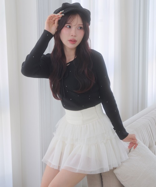 LIPSERVICE(リップサービス)の「チュールティアードミニスカート(スカート・レディース・ブラック/アイボリー・M/S)」の9枚目の写真