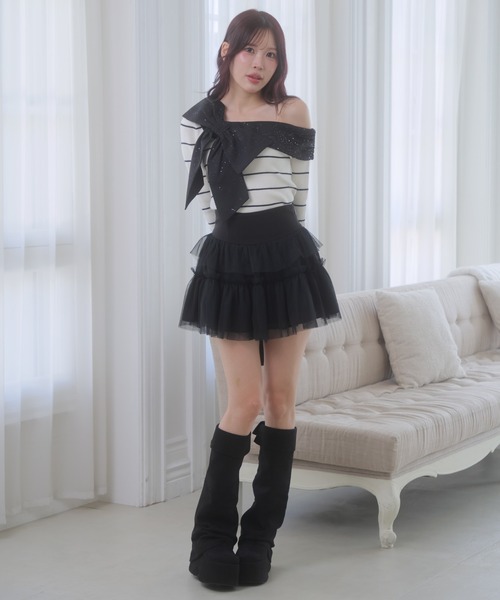 LIPSERVICE(リップサービス)の「チュールティアードミニスカート(スカート・レディース・ブラック/アイボリー・M/S)」の13枚目の写真