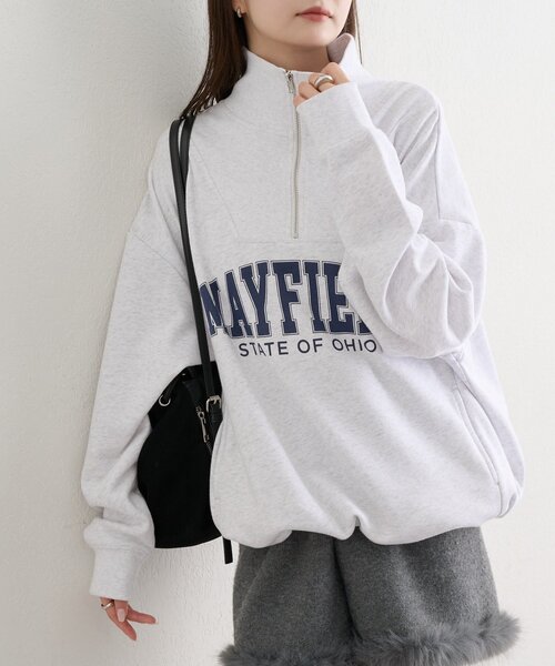mystic（ミスティック）の「ハーフジップロゴスウェット（Tシャツ/カットソー・レディース・グレー/チャコールグレー・FREE）」の13枚目の写真
