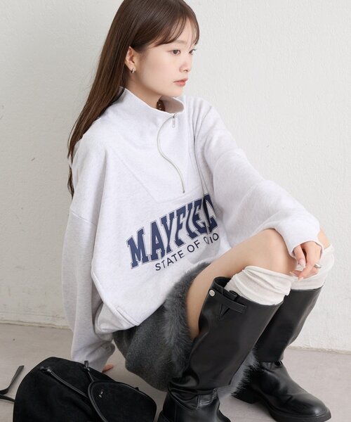 mystic（ミスティック）の「ハーフジップロゴスウェット（Tシャツ/カットソー・レディース・グレー/チャコールグレー・FREE）」の17枚目の写真