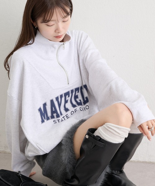 mystic（ミスティック）の「ハーフジップロゴスウェット（Tシャツ/カットソー・レディース・グレー/チャコールグレー・FREE）」の2枚目の写真