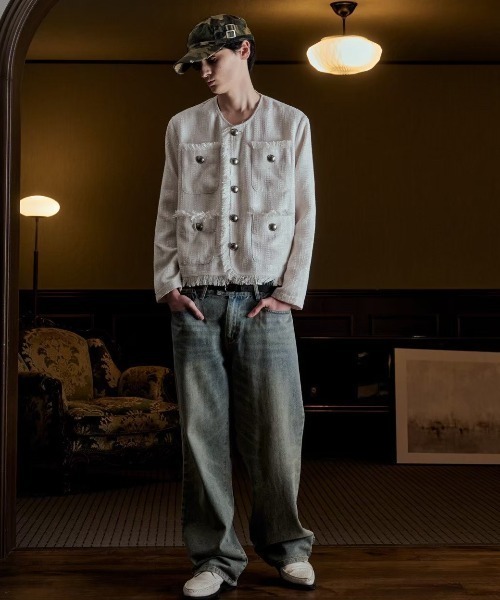 FEI-LANG（フェイラン）の「Tweed Jacket（ノーカラージャケット・メンズ・アイボリー/ブラック・MEDIUM/LARGE）」の10枚目の写真