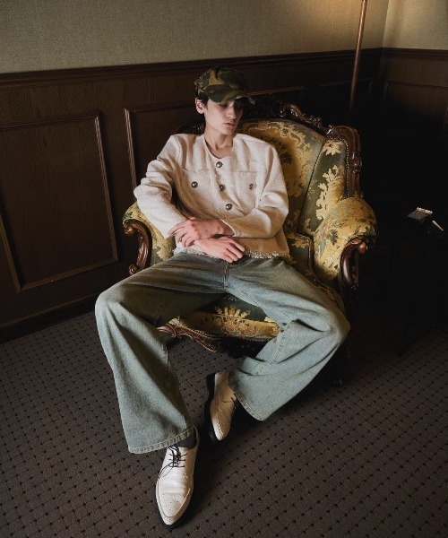 FEI-LANG（フェイラン）の「Tweed Jacket（ノーカラージャケット・メンズ・アイボリー/ブラック・MEDIUM/LARGE）」の5枚目の写真