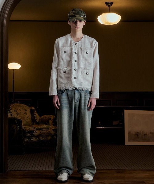 FEI-LANG（フェイラン）の「Tweed Jacket（ノーカラージャケット・メンズ・アイボリー/ブラック・MEDIUM/LARGE）」の6枚目の写真