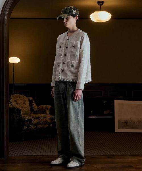 FEI-LANG（フェイラン）の「Tweed Jacket（ノーカラージャケット・メンズ・アイボリー/ブラック・MEDIUM/LARGE）」の8枚目の写真