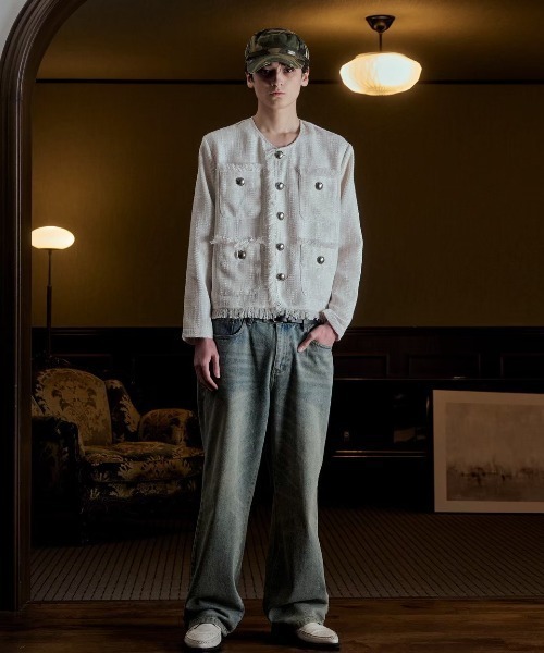 FEI-LANG（フェイラン）の「Tweed Jacket（ノーカラージャケット・メンズ・アイボリー/ブラック・MEDIUM/LARGE）」の7枚目の写真
