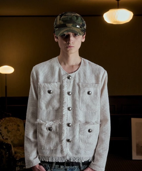 FEI-LANG（フェイラン）の「Tweed Jacket（ノーカラージャケット・メンズ・アイボリー/ブラック・MEDIUM/LARGE）」の3枚目の写真