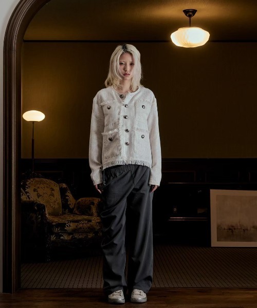 FEI-LANG（フェイラン）の「Tweed Jacket（ノーカラージャケット・メンズ・アイボリー/ブラック・MEDIUM/LARGE）」の12枚目の写真