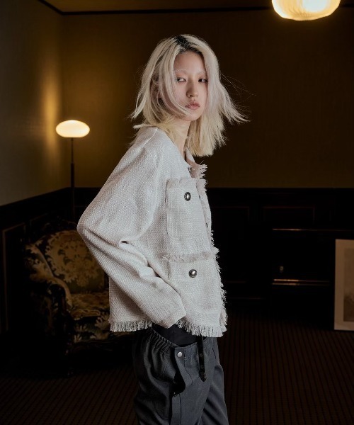 FEI-LANG（フェイラン）の「Tweed Jacket（ノーカラージャケット・メンズ・アイボリー/ブラック・MEDIUM/LARGE）」の11枚目の写真