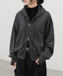 HONE（ホーン）の「double zip-up button short hoodie / ダブルジップボタンショートフーディー（パーカー）」