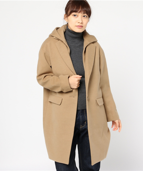 SLY（スライ）の「HOODED CHESTER SHORT COAT（チェスターコート・レディース・ネイビー/ベージュ/トップグレー・2/1）」の14枚目の写真