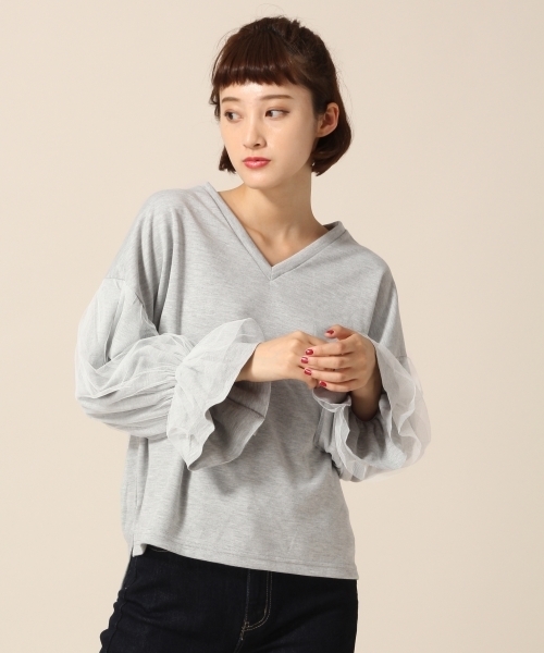 LOWRYS FARM（ローリーズファーム）の「チュールカサネ／ＬＳ　769219（Tシャツ/カットソー・レディース・オフホワイト/ブラック/グレー・MEDIUM/LARGE）」の3枚目の写真