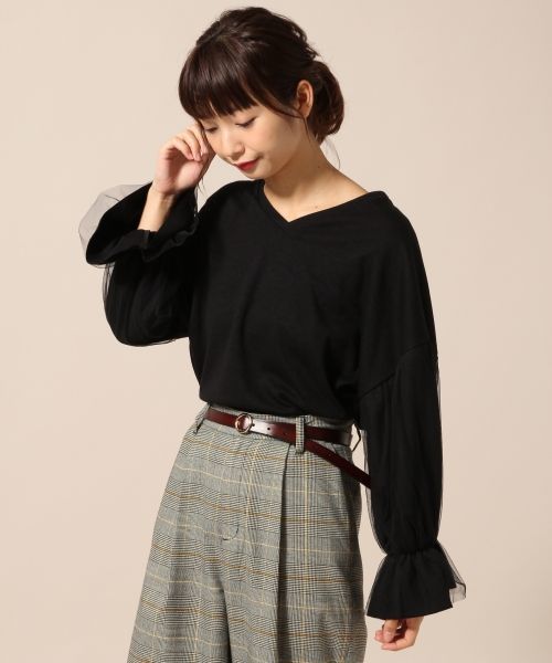 LOWRYS FARM（ローリーズファーム）の「チュールカサネ／ＬＳ　769219（Tシャツ/カットソー・レディース・オフホワイト/ブラック/グレー・MEDIUM/LARGE）」の2枚目の写真