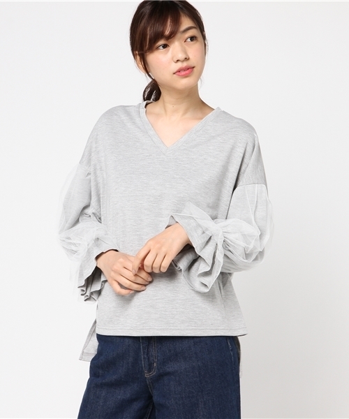 LOWRYS FARM（ローリーズファーム）の「チュールカサネ／ＬＳ　769219（Tシャツ/カットソー・レディース・オフホワイト/ブラック/グレー・MEDIUM/LARGE）」の11枚目の写真