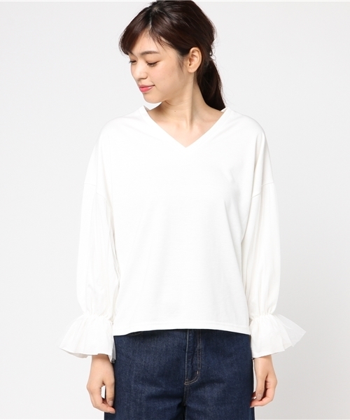 LOWRYS FARM（ローリーズファーム）の「チュールカサネ／ＬＳ　769219（Tシャツ/カットソー・レディース・オフホワイト/ブラック/グレー・MEDIUM/LARGE）」の4枚目の写真