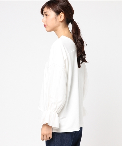 LOWRYS FARM（ローリーズファーム）の「チュールカサネ／ＬＳ　769219（Tシャツ/カットソー・レディース・オフホワイト/ブラック/グレー・MEDIUM/LARGE）」の5枚目の写真