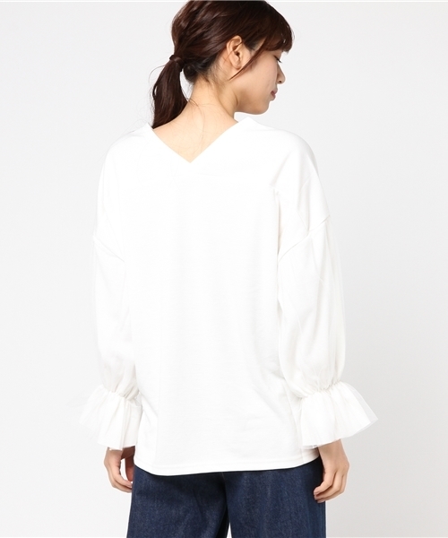 LOWRYS FARM（ローリーズファーム）の「チュールカサネ／ＬＳ　769219（Tシャツ/カットソー・レディース・オフホワイト/ブラック/グレー・MEDIUM/LARGE）」の6枚目の写真