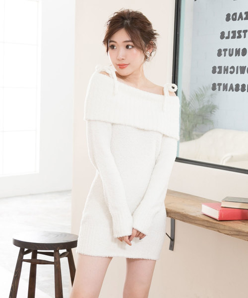 夢展望 ユメテンボウ の ふんわりモール２ｗａｙオフショルニットワンピース ワンピース Wear