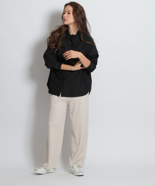 niko and...（ニコアンド）の「ノットカラービッグシャツ（シャツ/ブラウス・レディース・ブラック/ネイビー/オフホワイト・MEDIUM/LARGE）」の5枚目の写真