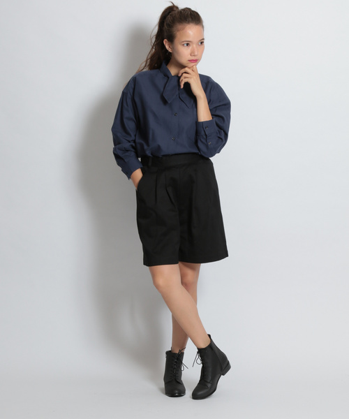 niko and...（ニコアンド）の「ノットカラービッグシャツ（シャツ/ブラウス・レディース・ブラック/ネイビー/オフホワイト・MEDIUM/LARGE）」の6枚目の写真