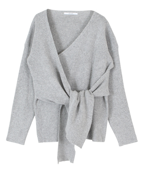 titivate（ティティベイト）の「ﾌﾛﾝﾄﾘﾎﾞﾝﾆｯﾄﾄｯﾌﾟｽ（ニット/セーター・レディース・ブラウン/グレー/アイボリー・M）」の3枚目の写真