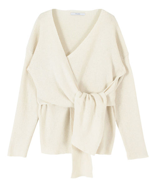 titivate（ティティベイト）の「ﾌﾛﾝﾄﾘﾎﾞﾝﾆｯﾄﾄｯﾌﾟｽ（ニット/セーター・レディース・ブラウン/グレー/アイボリー・M）」の4枚目の写真