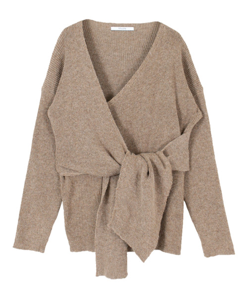 titivate（ティティベイト）の「ﾌﾛﾝﾄﾘﾎﾞﾝﾆｯﾄﾄｯﾌﾟｽ（ニット/セーター・レディース・ブラウン/グレー/アイボリー・M）」の5枚目の写真