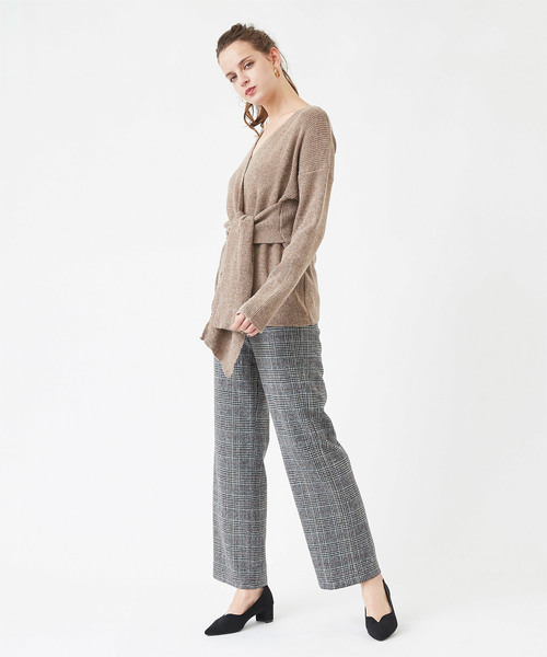 titivate（ティティベイト）の「ﾌﾛﾝﾄﾘﾎﾞﾝﾆｯﾄﾄｯﾌﾟｽ（ニット/セーター・レディース・ブラウン/グレー/アイボリー・M）」の6枚目の写真