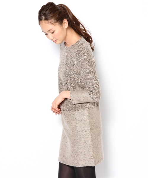 BEAMS LIGHTS Women's（ビームスライツ ウィメンズ）の「□BEAMS LIGHTS / ブークレ切替ワンピース（ワンピース・レディース・チャコールグレー/ベージュ/ブラウン系その他・36/38）」の7枚目の写真