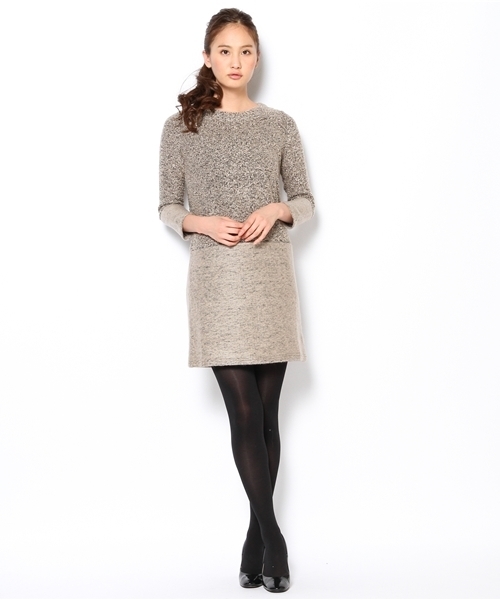 BEAMS LIGHTS Women's（ビームスライツ ウィメンズ）の「□BEAMS LIGHTS / ブークレ切替ワンピース（ワンピース・レディース・チャコールグレー/ベージュ/ブラウン系その他・36/38）」の9枚目の写真