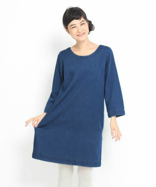 GLOBAL WORK(グローバルワーク)の「【GLOBALWORK】デニムクルーワンピース/529465(ワンピース・レディース・ネイビー/ブルー・LARGE/SMALL/MEDIUM)」の2枚目の写真