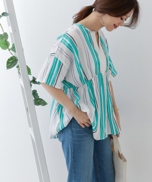 URBAN RESEARCH DOORS(アーバンリサーチドアーズ)の「カラーストライプウエストギャザーブラウス∴(シャツ/ブラウス・レディース・ホワイト系その他/ベージュ系その他/ブルー系その他・ONE)」の8枚目の写真
