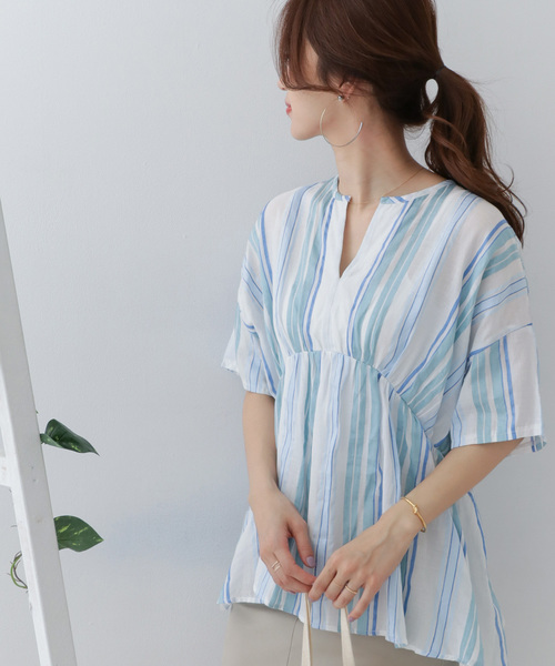 URBAN RESEARCH DOORS(アーバンリサーチドアーズ)の「カラーストライプウエストギャザーブラウス∴(シャツ/ブラウス・レディース・ホワイト系その他/ベージュ系その他/ブルー系その他・ONE)」の18枚目の写真