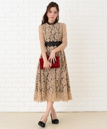 花柄総レースミモレ丈フレアワンピース･ドレス