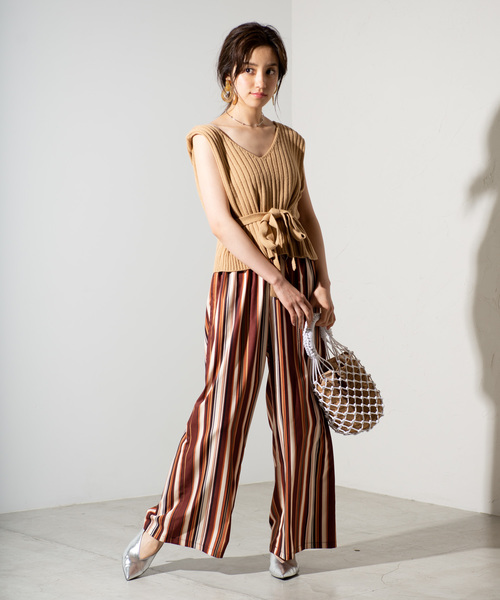 WEGO（ウィゴー）の「WEGO/マルチストライプワイドパンツ（スラックス・レディース・ブラウン系その他4/ブルー系その他4・FREE）」の5枚目の写真